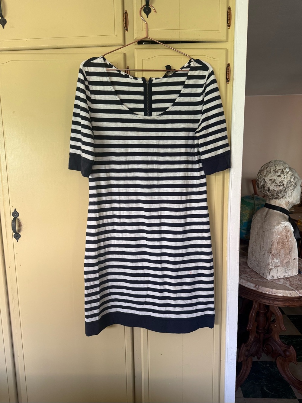 Banana Republic Navy and White Striped Midi Shift Dress